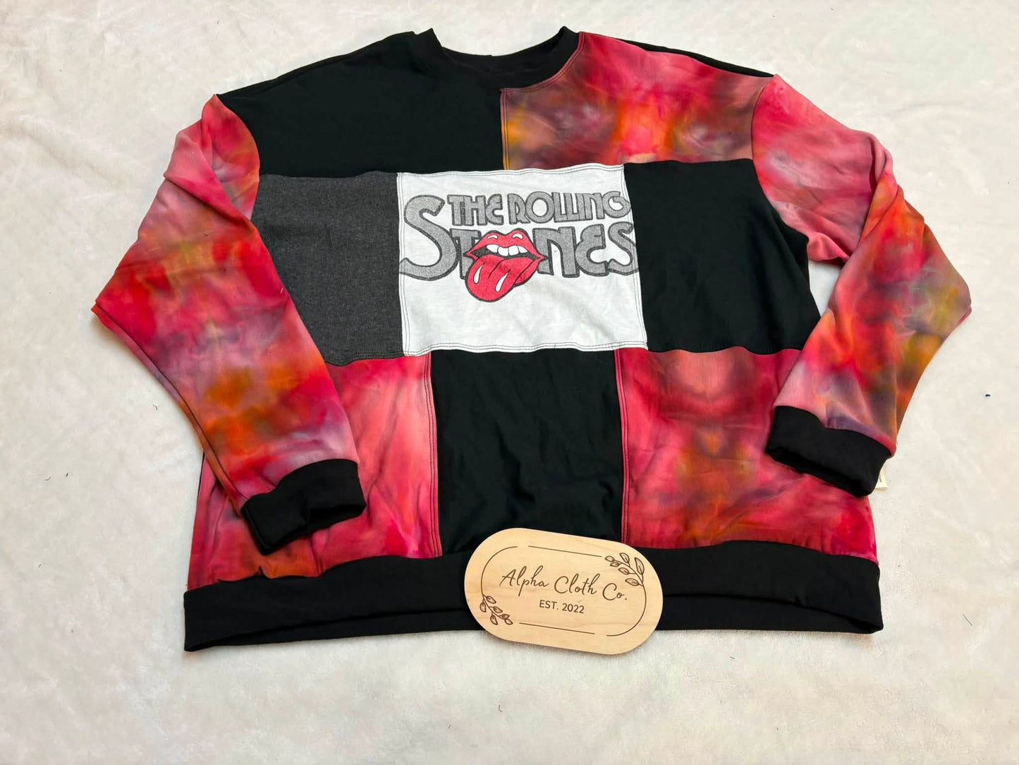 Large Rolling Stones Upcycled Patchwork Crew
