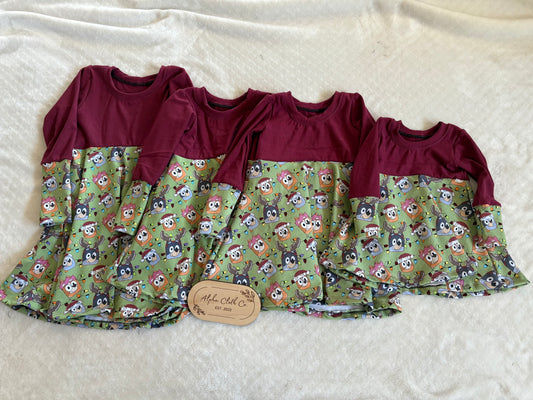 Christmas Bluey Dress (green)