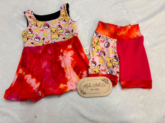 3-6Y Pika Tank Peplum Biker set