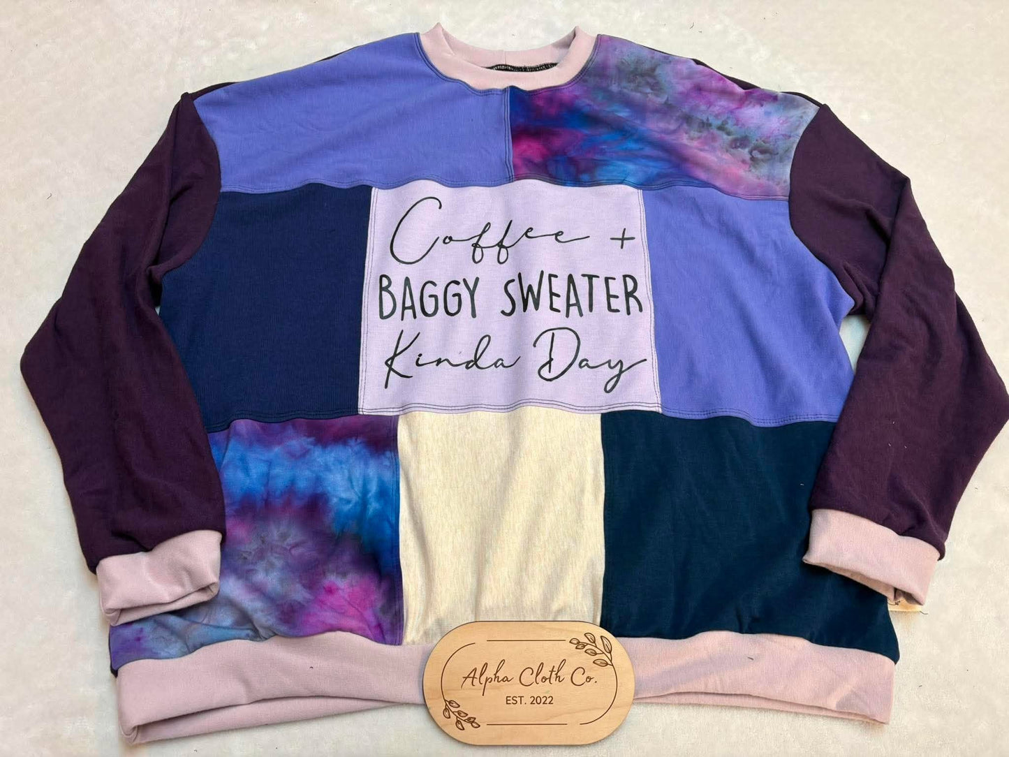 XL Baggy Sweater & Coffee Patchwork Crew